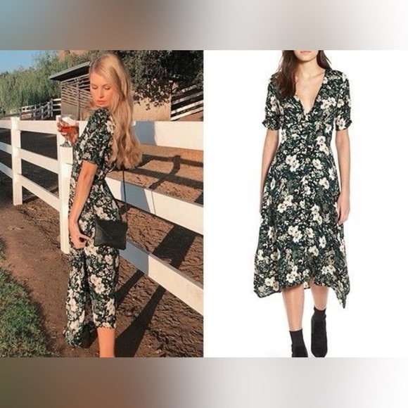 ASTR The Label Button Front Midi Dress Floral V-Neck Ruched Romance Date S - Picture 1 of 11